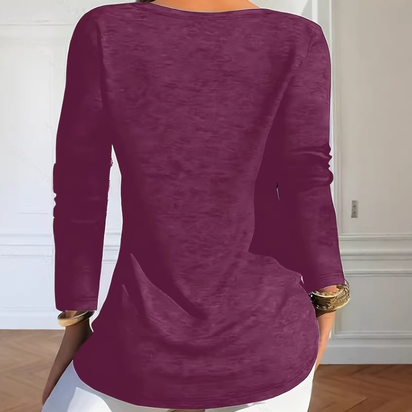 Knitted V-neck Cross-Over Mock-Button Long-Sleeve Womens Top - Image 3