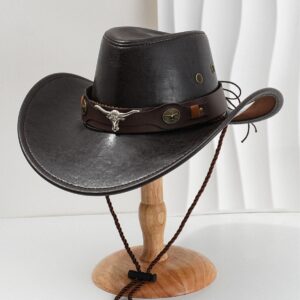 PU Leather Metal 3D Ox-Head Retro Curved Belt Denim Hat