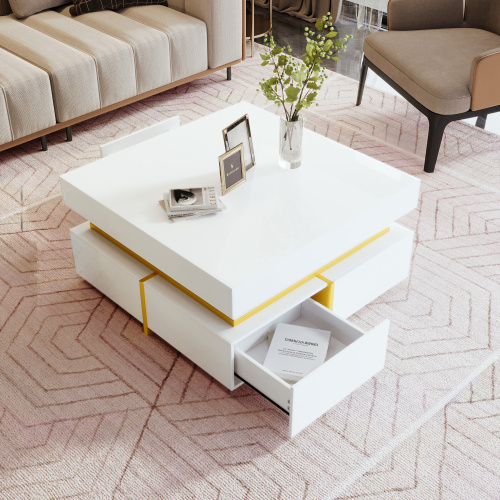 Coffee Table, High-Gloss Living Room Table, Side Table With Drawers And Gold Accents - Image 10