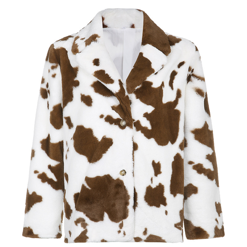 Cow Pattern Rabbit Fur Temperament Commuter Autumn And Winter Loose Women's Clothing - Image 4
