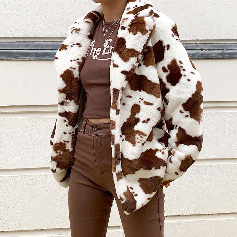Cow Pattern Rabbit Fur Temperament Commuter Autumn And Winter Loose Women's Clothing - Image 2