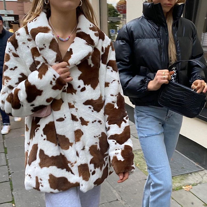 Cow Pattern Rabbit Fur Temperament Commuter Autumn And Winter Loose Women's Clothing - Image 5