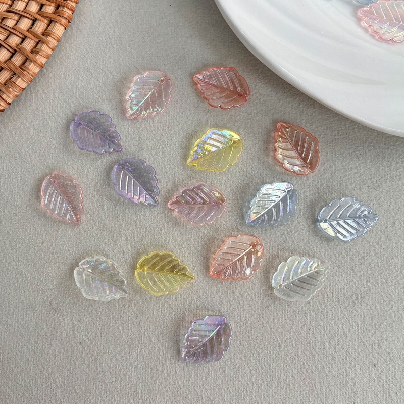 Translucent AB Plated Leaf Charms, Top-Hole Veined Acrylic Pendants With Scalloped Edges For DIY Hanfu Hairpins, Earrings & Necklace Drops. - Image 7
