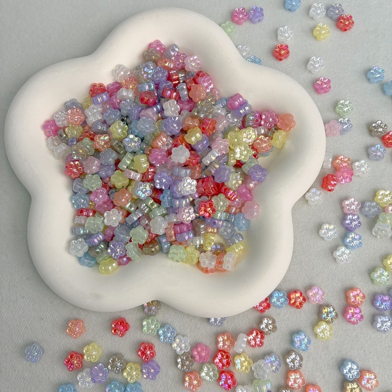 Mini Acrylic 5-Petal Flower Beads With Fine Gold Glitter, Sparkly Translucent Center-Hole Charms For DIY Hanfu Hairpins, Buyao & Jewelry Making. - Image 5