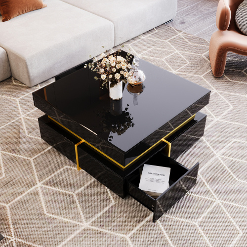 Coffee Table, High-Gloss Living Room Table, Side Table With Drawers And Gold Accents - Image 6