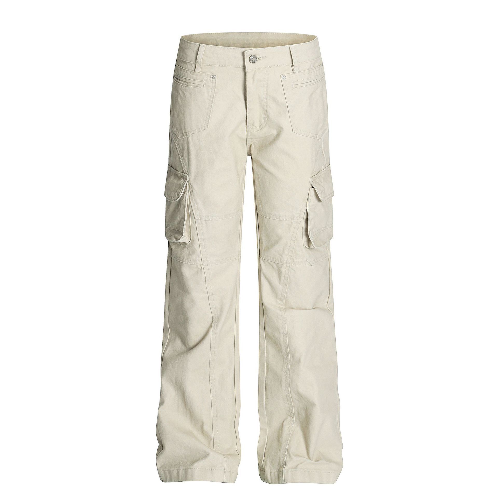 Retro Unisex Solid-Color Multi-Pocket Loose Flare-Bootcut Workwear Casual Pants - Image 4