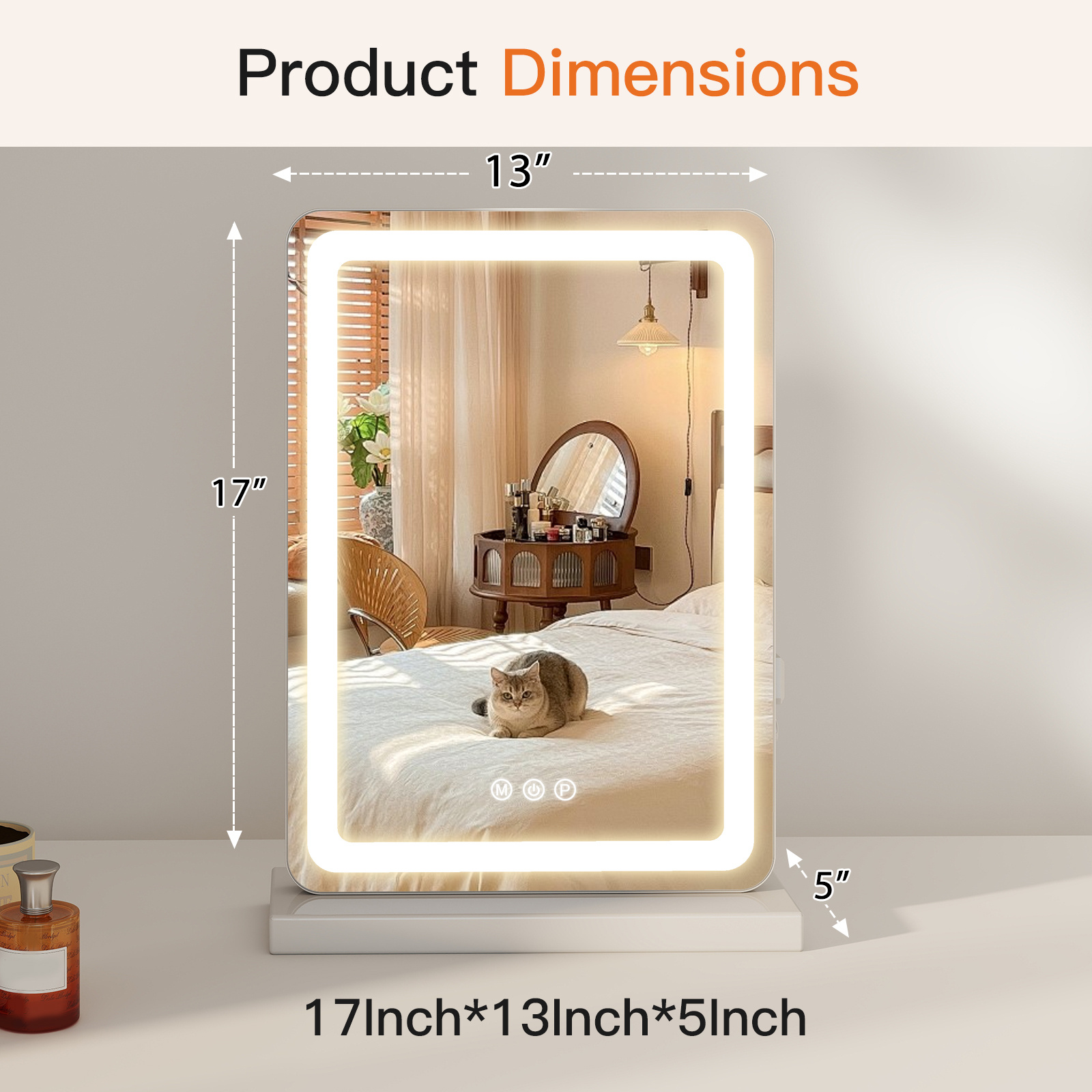 Vanity Mirror With Lights, LED Makeup Mirror With Dimmable 3 Color Modes, Touch Screen Control Vanity Based Mirror Desk Mirror Square White - Image 10