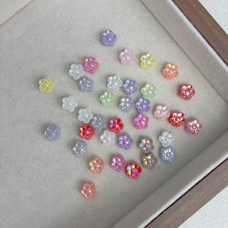 Mini Acrylic 5-Petal Flower Beads With Fine Gold Glitter, Sparkly Translucent Center-Hole Charms For DIY Hanfu Hairpins, Buyao & Jewelry Making. - Image 8