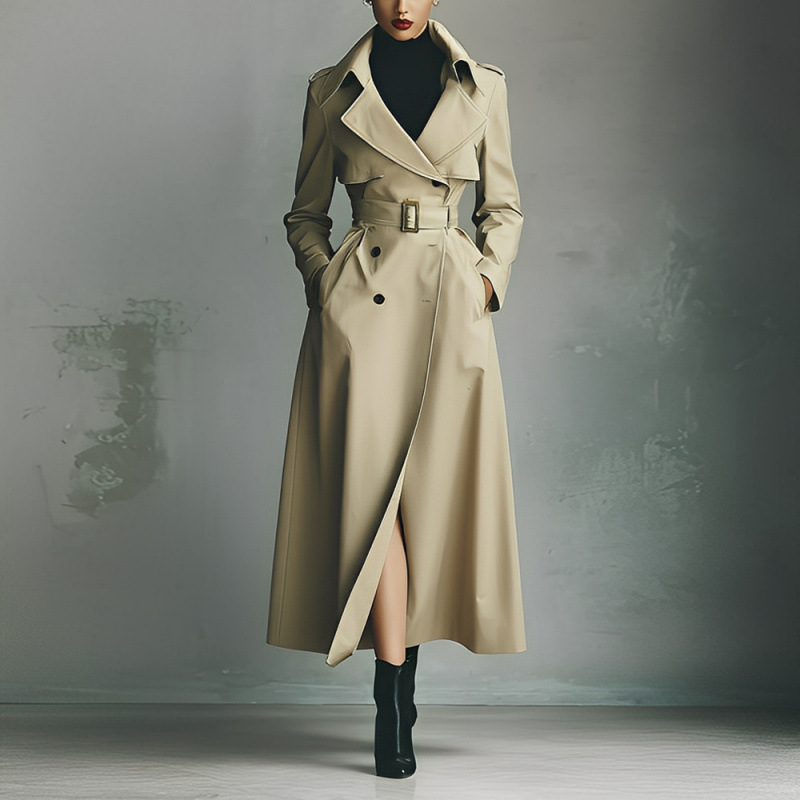 Elegant Versatile And Figure-flattering Long Coat Womens Trench-style Outerwear - Image 4