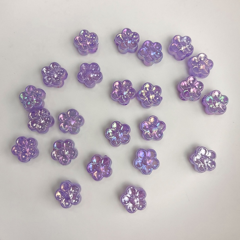 Mini Acrylic 5-Petal Flower Beads With Fine Gold Glitter, Sparkly Translucent Center-Hole Charms For DIY Hanfu Hairpins, Buyao & Jewelry Making. - Image 4