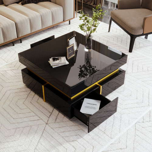 Coffee Table, High-Gloss Living Room Table, Side Table With Drawers And Gold Accents - Image 9