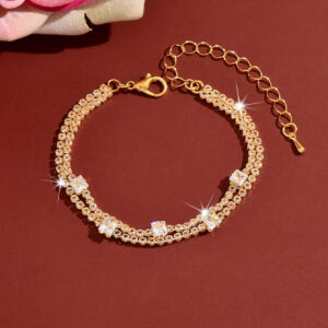 Korean New Eco-Friendly Double-Layer Crystal Zircon Bracelet, Fashionable And Simple, Adjustable Couple Bracelet, Ins-Style Versatile
