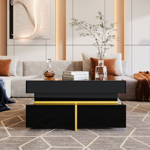 Coffee Table, High-Gloss Living Room Table, Side Table With Drawers And Gold Accents - Image 8