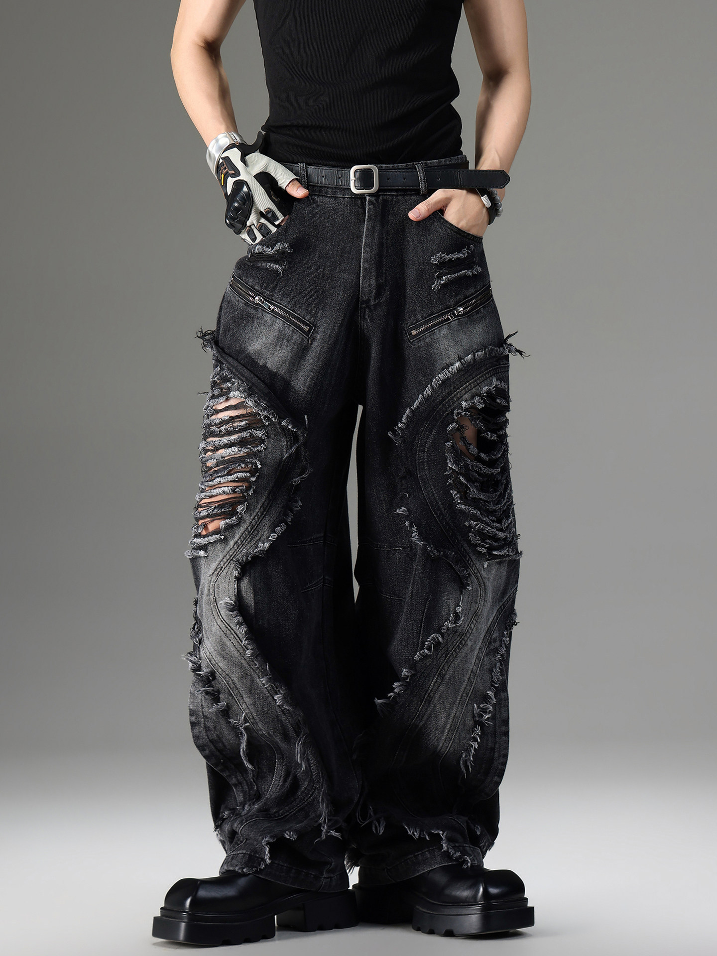 American-style Vintage Deconstructed Distressed Jeans - Image 5