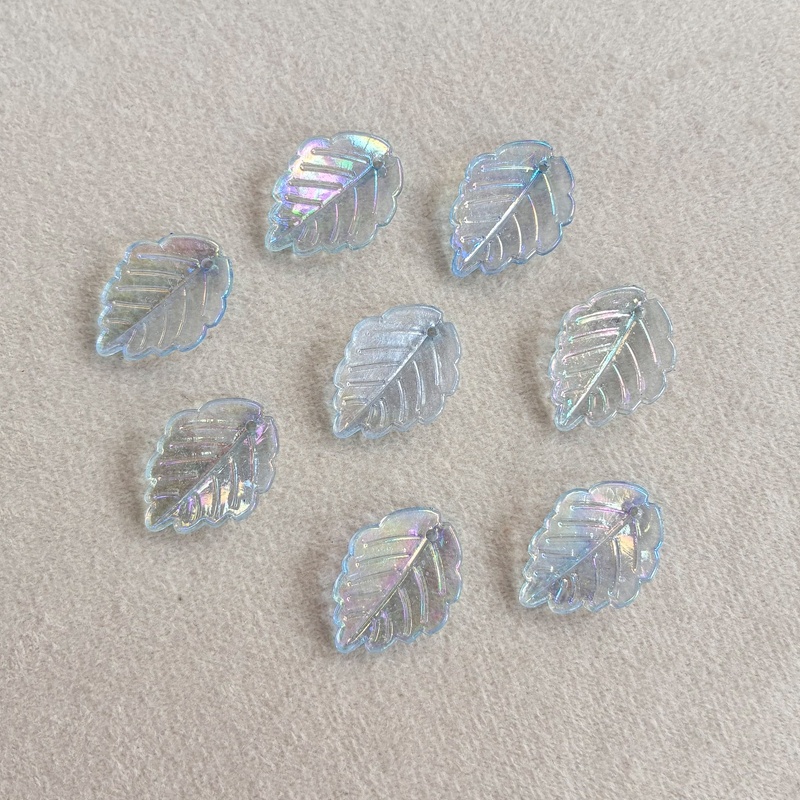 Translucent AB Plated Leaf Charms, Top-Hole Veined Acrylic Pendants With Scalloped Edges For DIY Hanfu Hairpins, Earrings & Necklace Drops. - Image 8