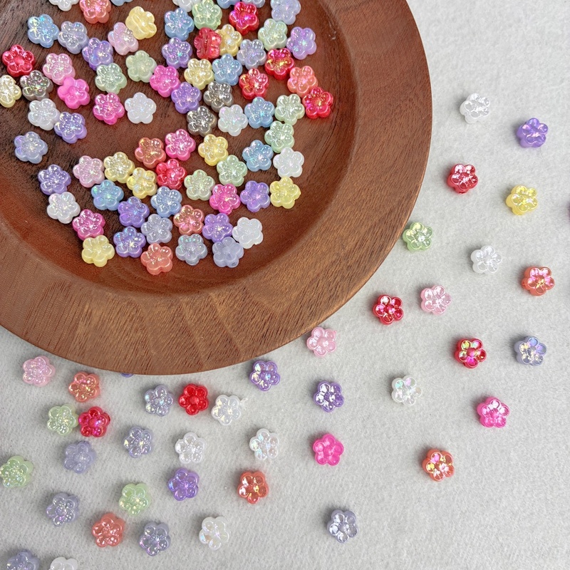 Mini Acrylic 5-Petal Flower Beads With Fine Gold Glitter, Sparkly Translucent Center-Hole Charms For DIY Hanfu Hairpins, Buyao & Jewelry Making. - Image 9