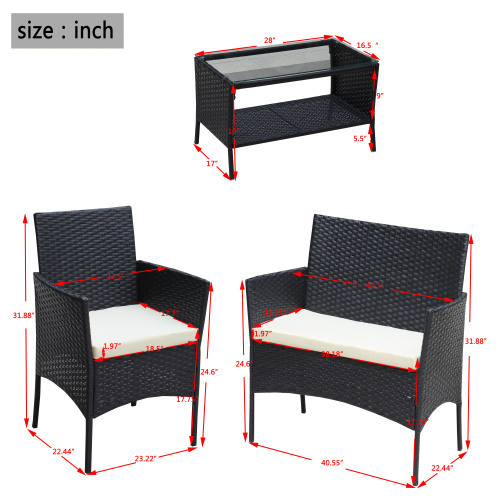 4 PC Rattan Patio Furniture Set Outdoor Patio Cushioned Seat Wicker Sofa Beige Cushion - Image 5
