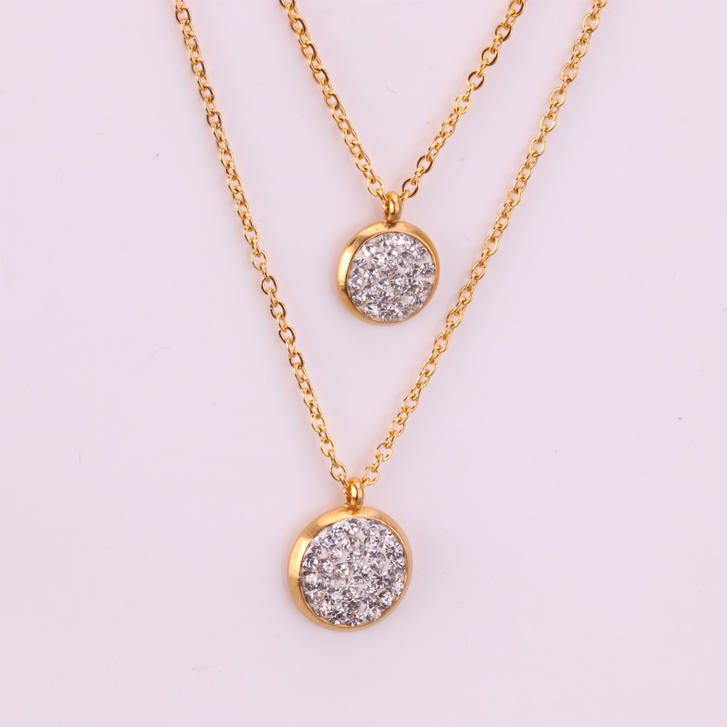 White Mud Pendant Double Chain Gold Stainless Steel Jewelry Set For Women - Image 5