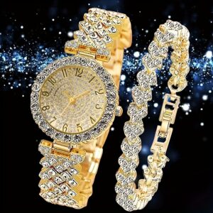 Womens Diamond-encrusted Watch And Bracelet Set