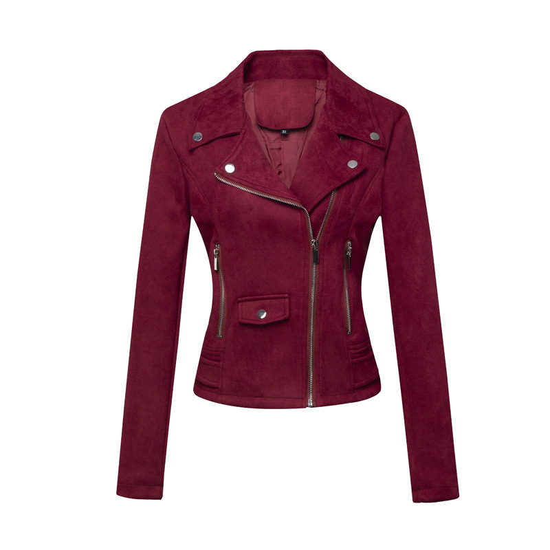 Womens Leather Jacket Short Style Slim-Fit Suede Velvet Leather Jacket For Commuting - Image 5
