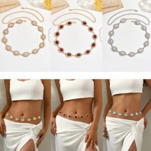 European And American Cross-Border New Style Full Diamond Geometric Waist Chain, Fashionable And Elegant With A High-End Feel, Bohemian Style Exaggerated Body Chain For Women