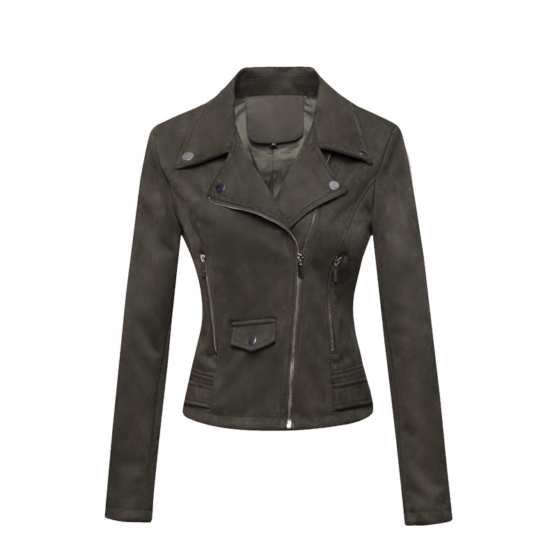 Womens Leather Jacket Short Style Slim-Fit Suede Velvet Leather Jacket For Commuting - Image 4