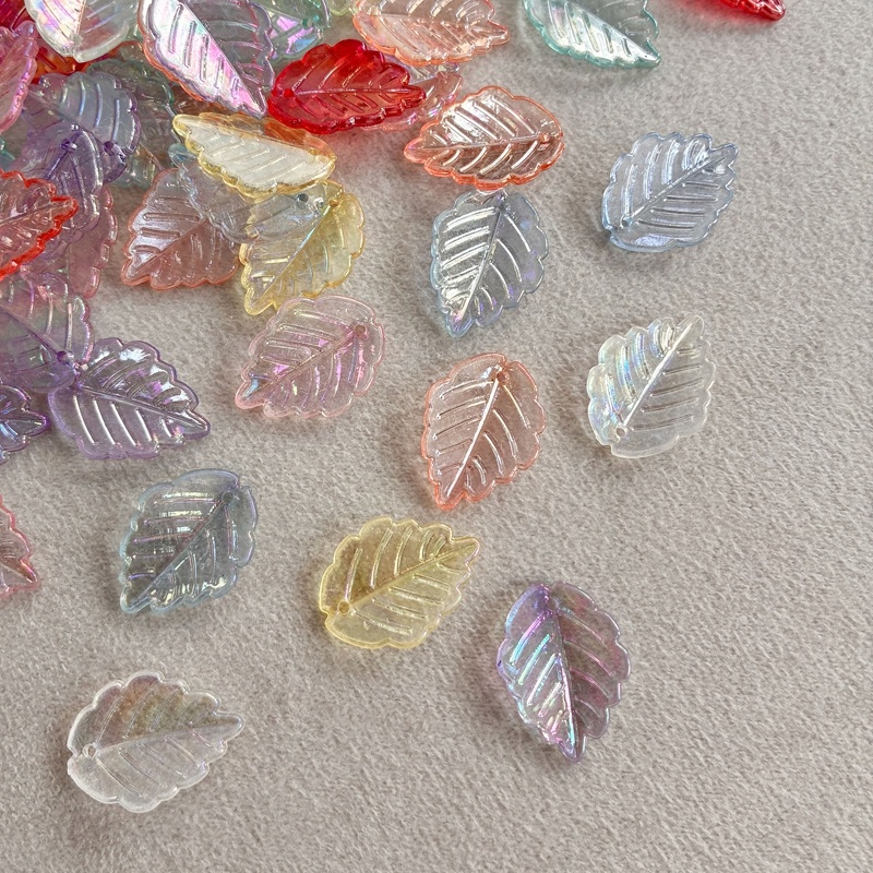 Translucent AB Plated Leaf Charms, Top-Hole Veined Acrylic Pendants With Scalloped Edges For DIY Hanfu Hairpins, Earrings & Necklace Drops. - Image 2
