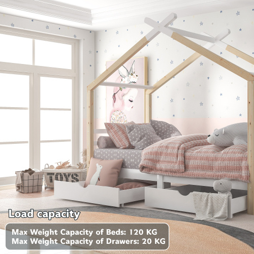Kids Single Bed Frames Toddler Beds Storage Underneath 3FT Single Bed With Storage Solid Pine Wood House Tree Canopy Bed For Children Girls And Boys Toddler Bed Wood - Image 2