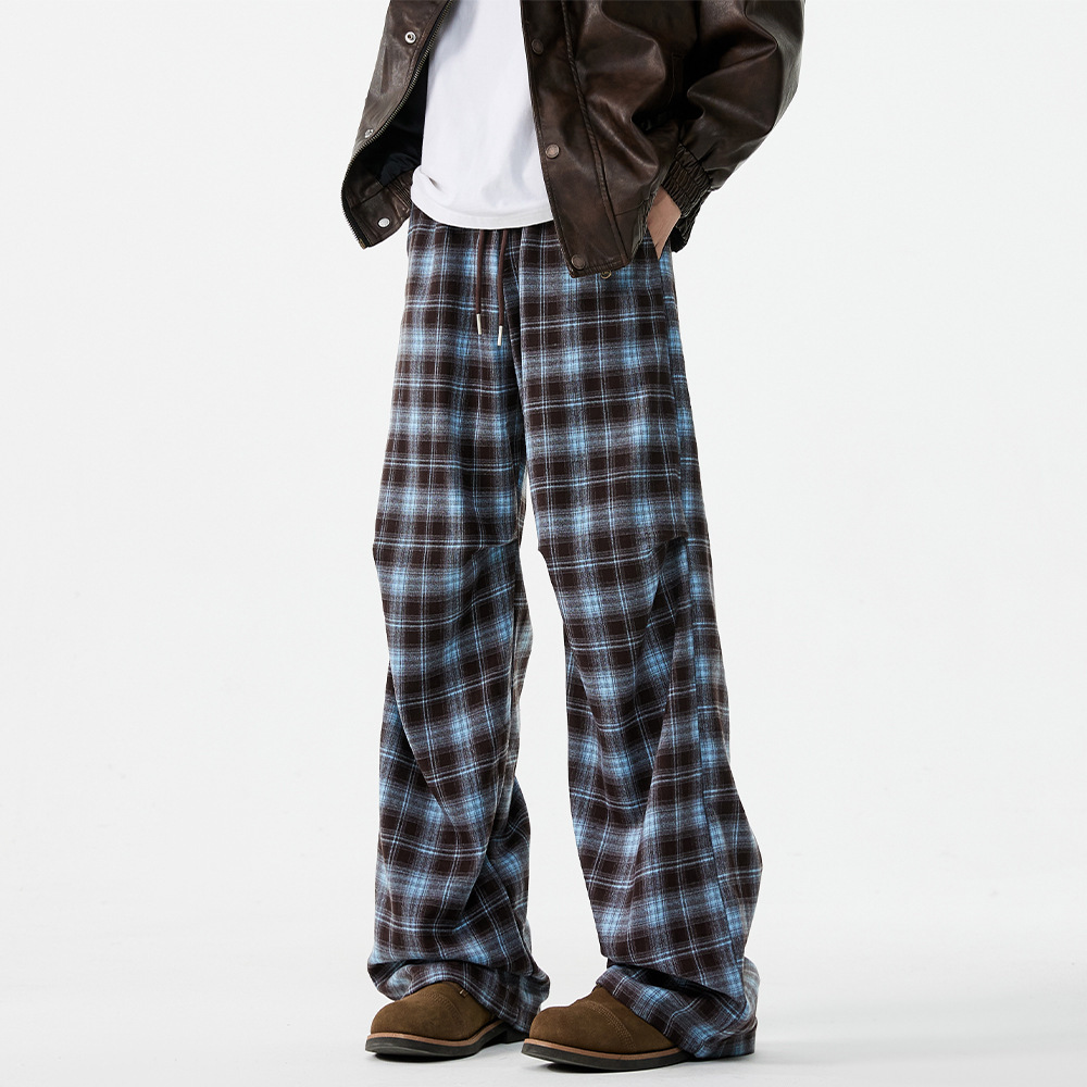 Mens Casual American-Style Checkerboard Pants