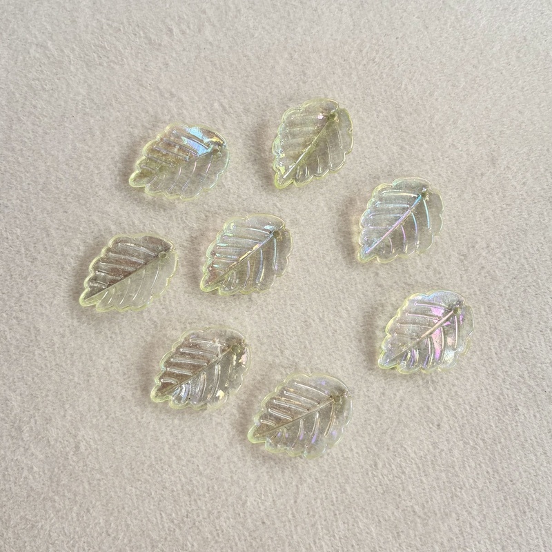 Translucent AB Plated Leaf Charms, Top-Hole Veined Acrylic Pendants With Scalloped Edges For DIY Hanfu Hairpins, Earrings & Necklace Drops. - Image 9