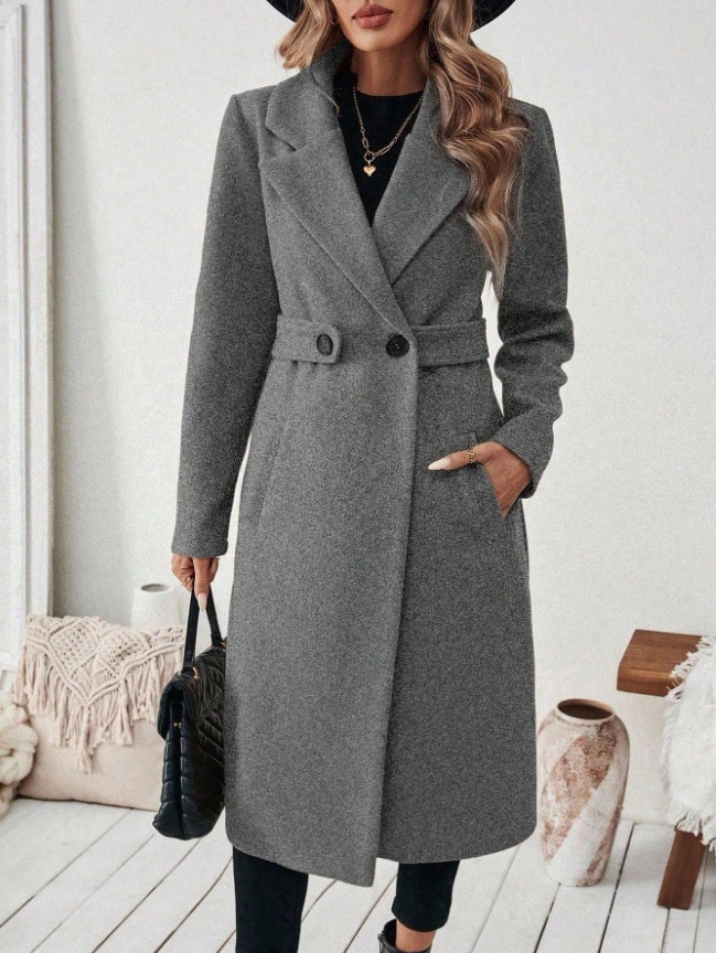 Womens Solid-color Wool Coat With A Lapel And Double-breasted Design - Image 7