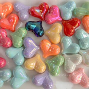 Iridescent Puffy Heart Acrylic Beads, AB Color Bubble Love Charms With Vertical Hole For DIY Jewelry Making, Bracelets, Necklaces & Keychains, Mixed Pastel Colors