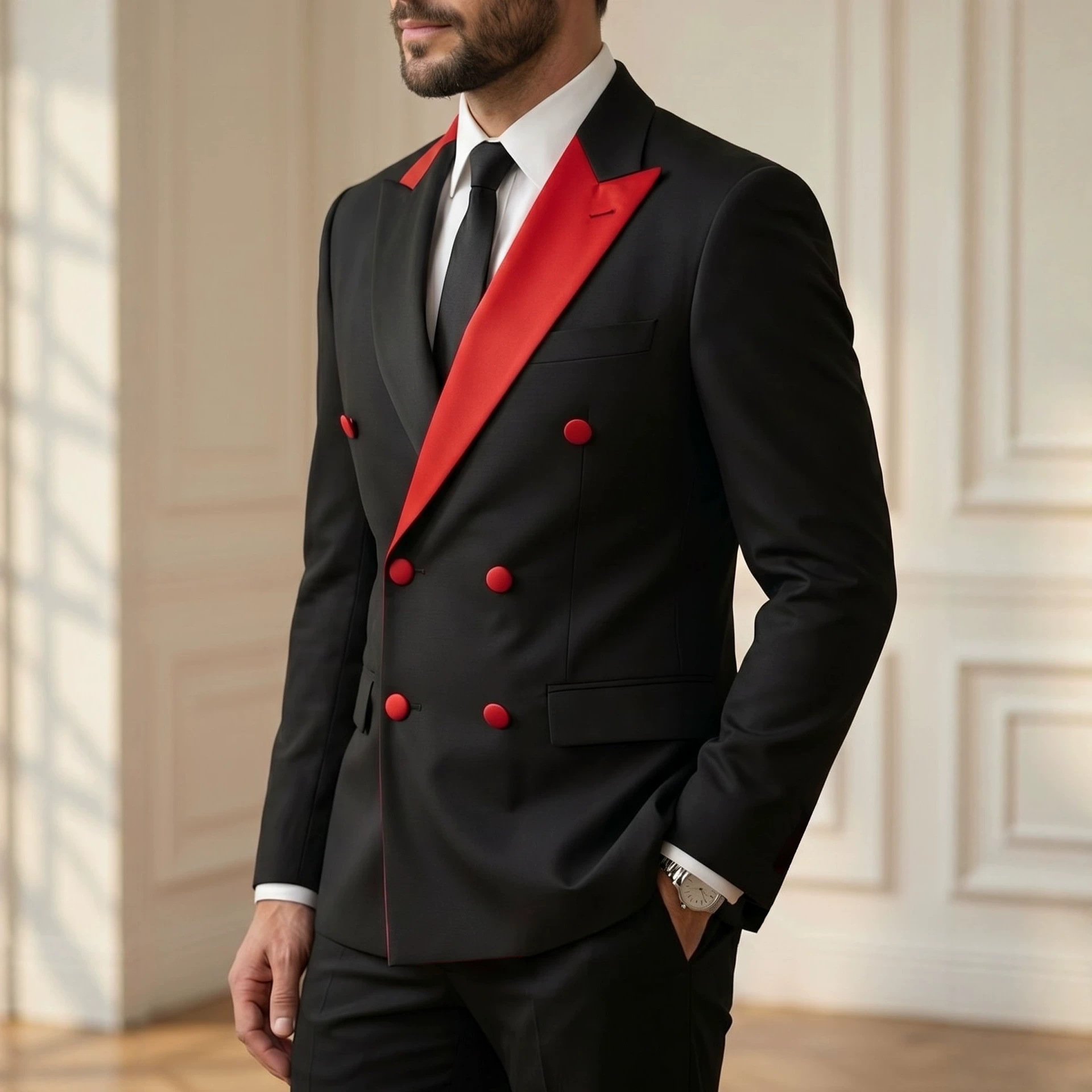 Men's Color-Block Double-Breasted Light Business Suit - Image 2