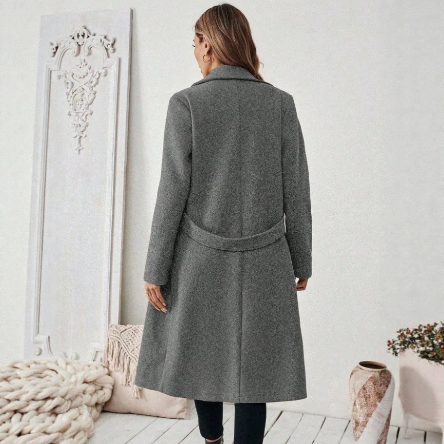 Womens Solid-color Wool Coat With A Lapel And Double-breasted Design - Image 9