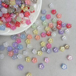 Mini Acrylic 5-Petal Flower Beads With Fine Gold Glitter, Sparkly Translucent Center-Hole Charms For DIY Hanfu Hairpins, Buyao & Jewelry Making.