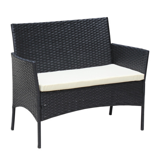 4 PC Rattan Patio Furniture Set Outdoor Patio Cushioned Seat Wicker Sofa Beige Cushion - Image 3