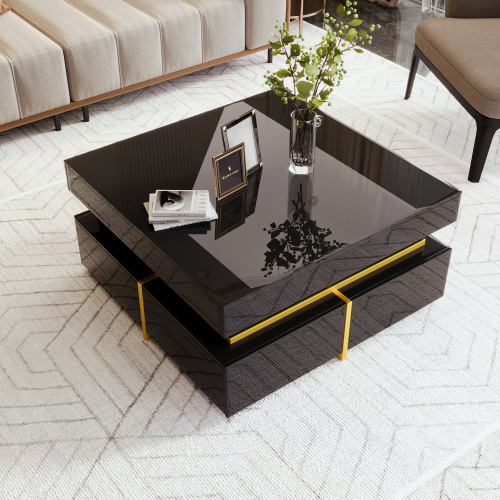 Coffee Table, High-Gloss Living Room Table, Side Table With Drawers And Gold Accents - Image 7