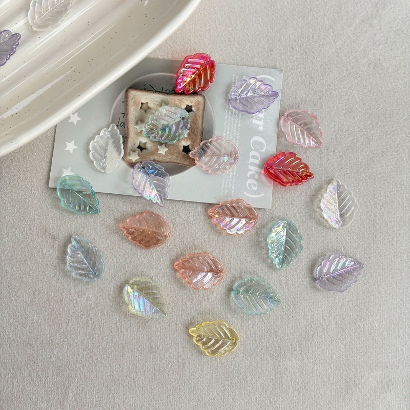 Translucent AB Plated Leaf Charms, Top-Hole Veined Acrylic Pendants With Scalloped Edges For DIY Hanfu Hairpins, Earrings & Necklace Drops. - Image 6