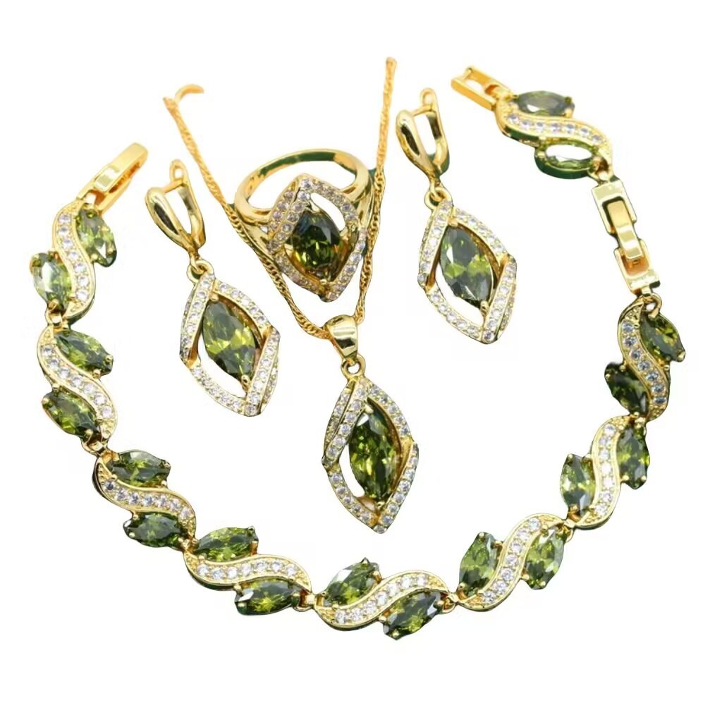 Anti-allergy AAA Zircon Bracelet Necklace Earring Ring Gold Ornament Suit - Image 2