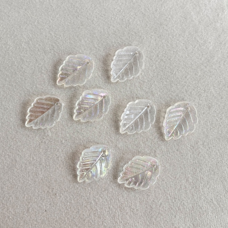 Translucent AB Plated Leaf Charms, Top-Hole Veined Acrylic Pendants With Scalloped Edges For DIY Hanfu Hairpins, Earrings & Necklace Drops. - Image 10