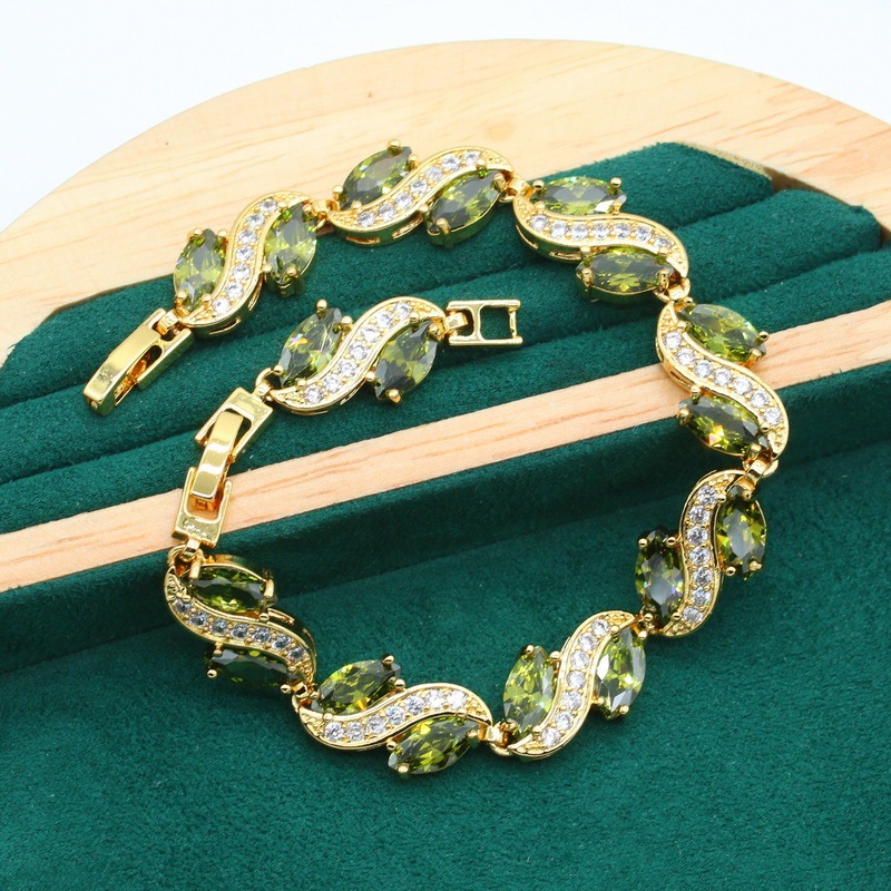 Anti-allergy AAA Zircon Bracelet Necklace Earring Ring Gold Ornament Suit - Image 5