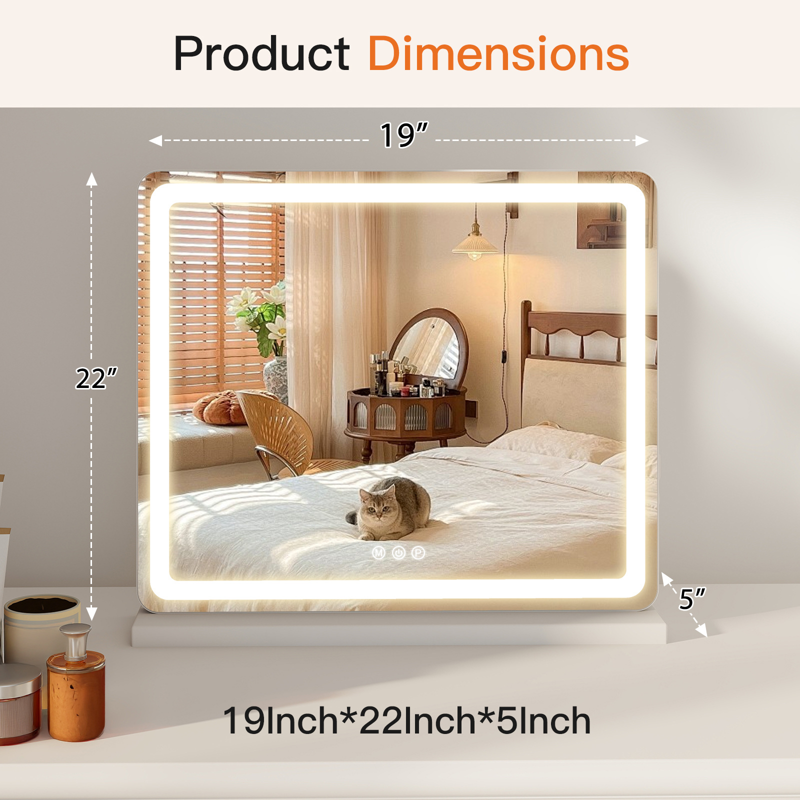Vanity Mirror With Lights, LED Makeup Mirror With Dimmable 3 Color Modes, Touch Screen Control Vanity Based Mirror Desk Mirror Square White - Image 5