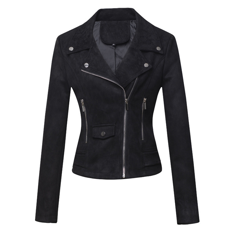 Womens Leather Jacket Short Style Slim-Fit Suede Velvet Leather Jacket For Commuting - Image 2
