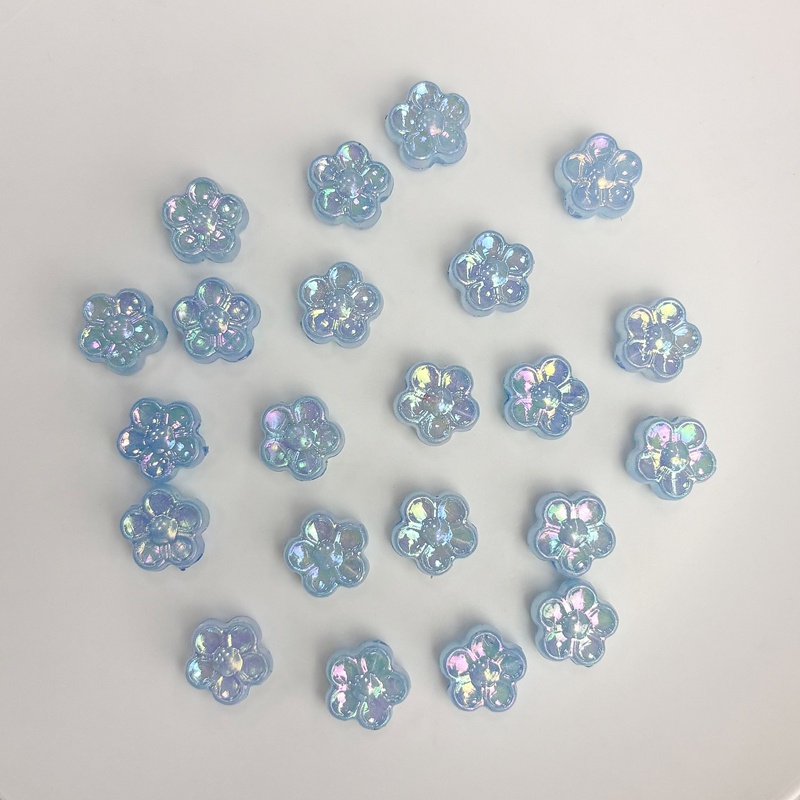Mini Acrylic 5-Petal Flower Beads With Fine Gold Glitter, Sparkly Translucent Center-Hole Charms For DIY Hanfu Hairpins, Buyao & Jewelry Making. - Image 3