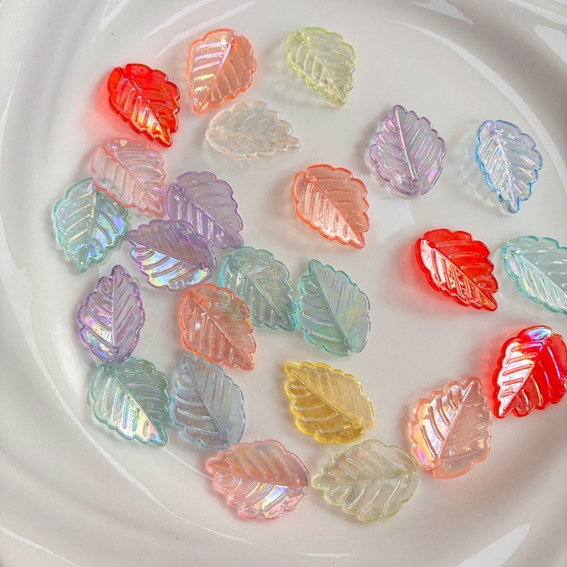 Translucent AB Plated Leaf Charms, Top-Hole Veined Acrylic Pendants With Scalloped Edges For DIY Hanfu Hairpins, Earrings & Necklace Drops.