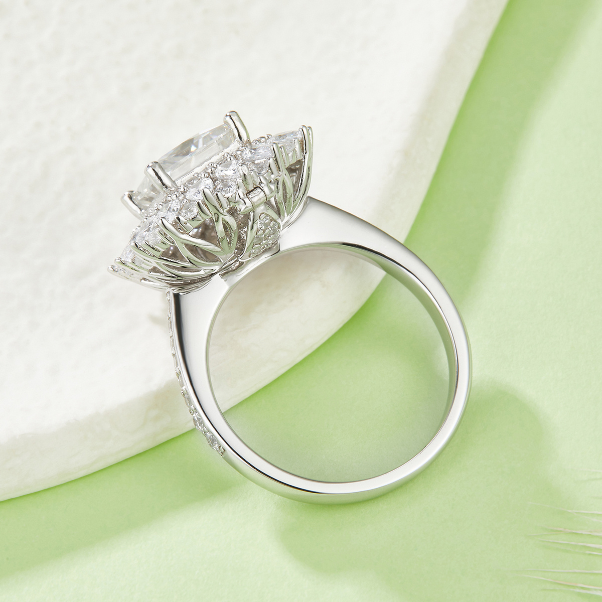 S925 Sterling Silver 2ct Princess Cut Moissanite Ring, D-VVS1 Double Halo Cluster, Platinum Plated 5.8g US Sizes 5-9, GRA Certificate Gift Box - Image 3