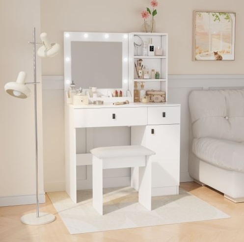 Vanity Desk With Lights, Vanity Set With Mirror, Makeup Vanity Desk With Large Drawers Three Level Storage Dreeser, VanitysVanities With 3 Lights Brightness Adjustable For Bedroom, White - Image 8