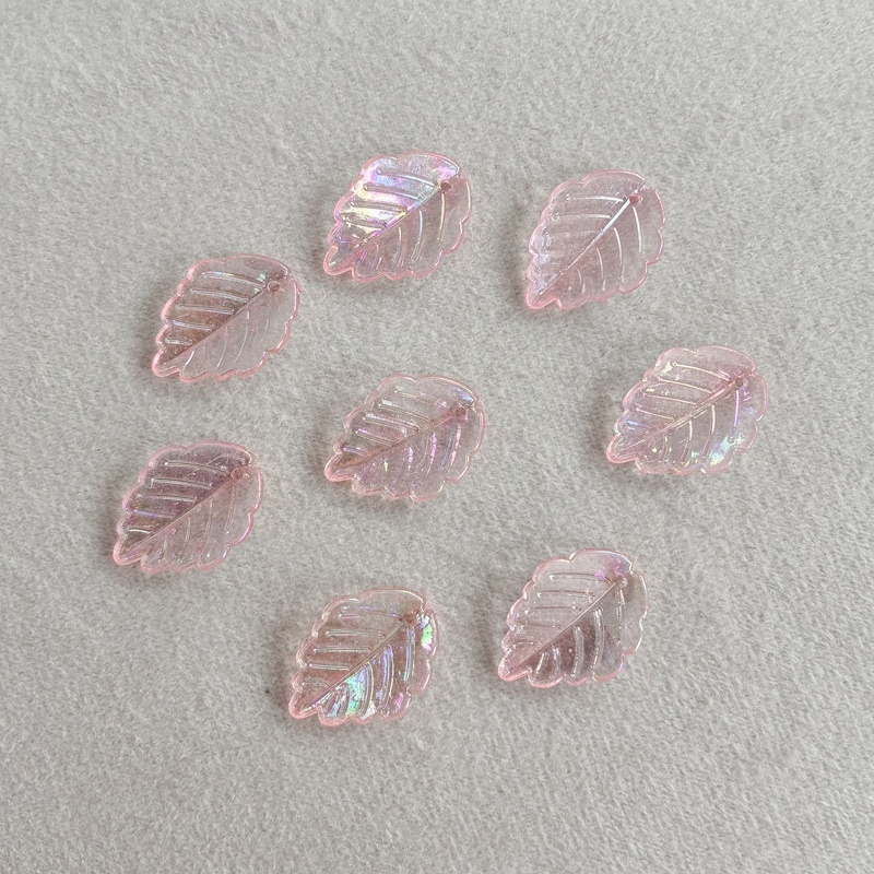 Translucent AB Plated Leaf Charms, Top-Hole Veined Acrylic Pendants With Scalloped Edges For DIY Hanfu Hairpins, Earrings & Necklace Drops. - Image 3