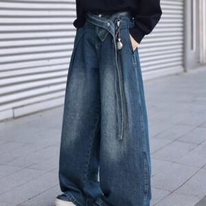 Loose-fitting Straight-leg Vintage Blue Pants American Style