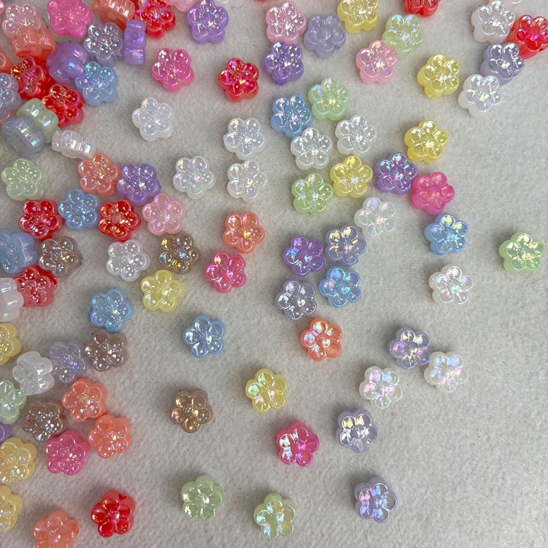 Mini Acrylic 5-Petal Flower Beads With Fine Gold Glitter, Sparkly Translucent Center-Hole Charms For DIY Hanfu Hairpins, Buyao & Jewelry Making. - Image 10